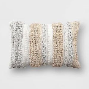 Threshold Textured Striped Accent Pillow - Gray, Cream, Tan